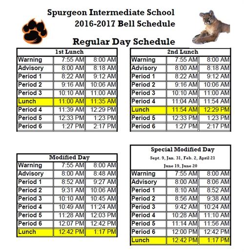 Overview / Spurgeon 20162017 Bell Schedule