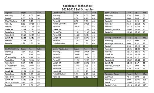 Documents/Files / 2015-16 Saddleback Bell Schedule