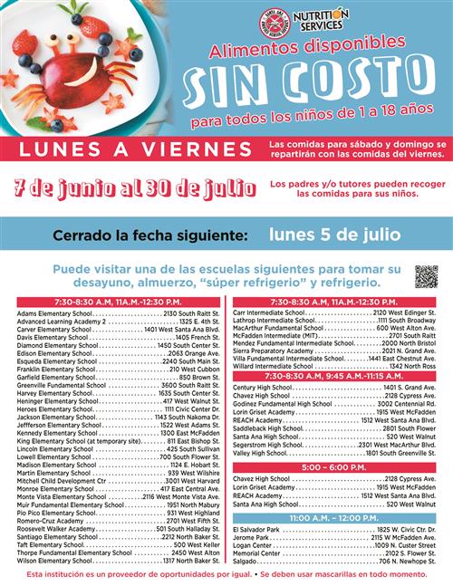 Spanish language schedule 