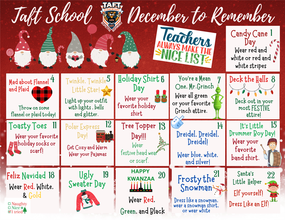  Spirit Month Dec. 1- Dec. 22