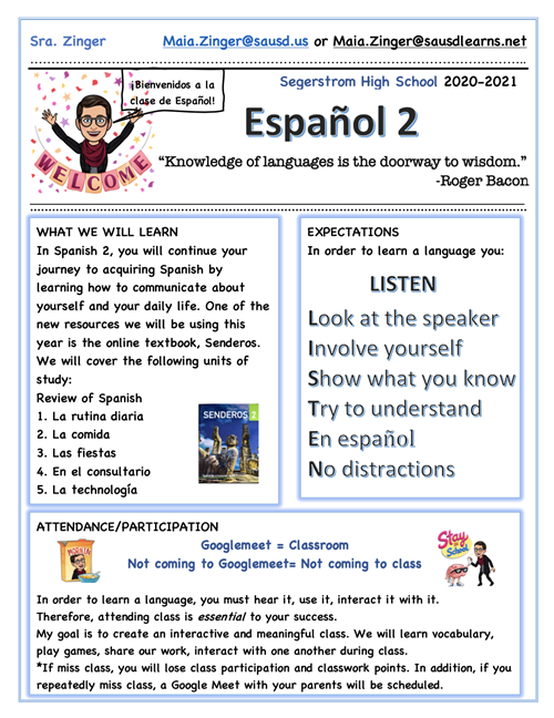 Zinger Maia Spanish 2 Syllabus