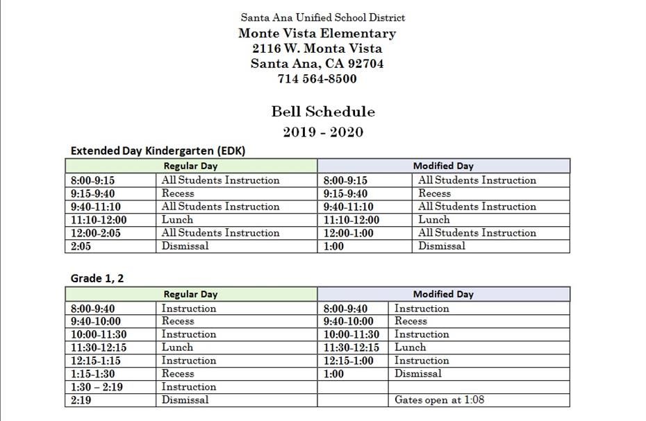 School Bell Schedule Overview