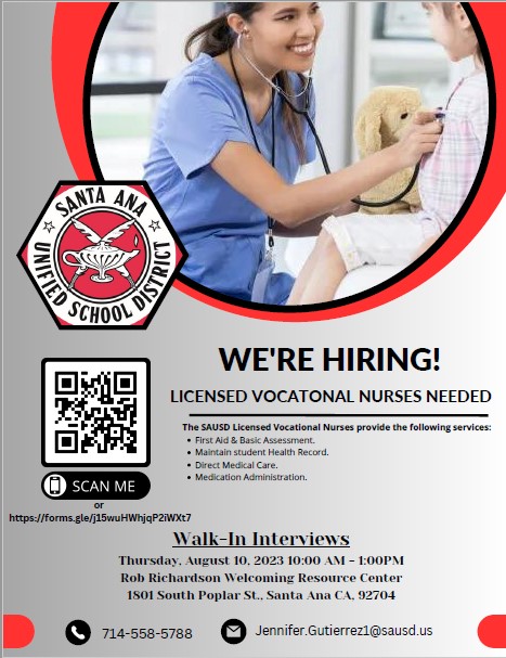  Now hiring licensed vocational nurses