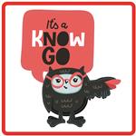 Sketch of an owl character with a text cloud indicating, "It's a know go"
