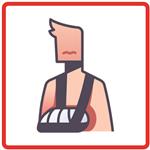 Sketch of an injured individual with an injured arm on an arm sling