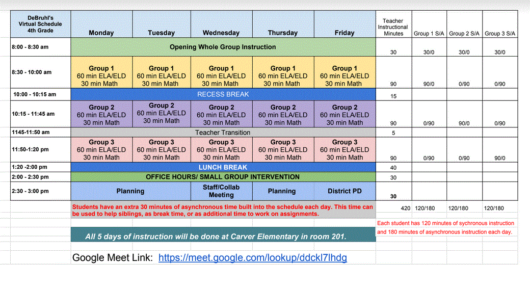 Distance Learning Schedule 