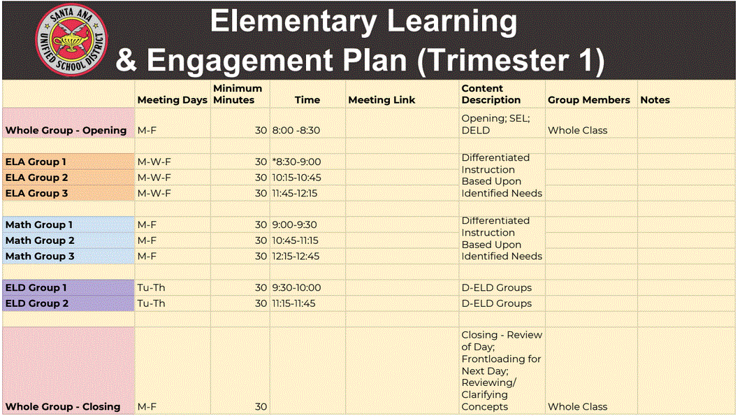 Distance Learning Schedule 