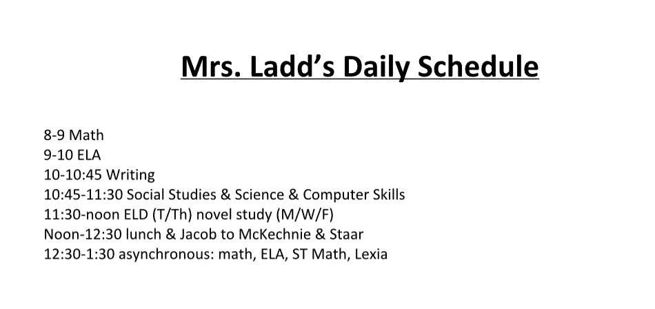 Distance Learning Schedule 