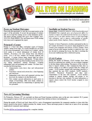 All Eyes On Learning Newsletter for April 2014 