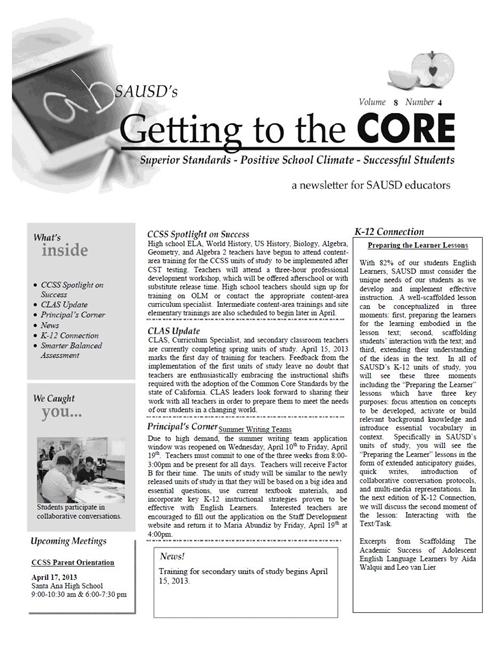 CORE Newsletter, April 15, 2013 