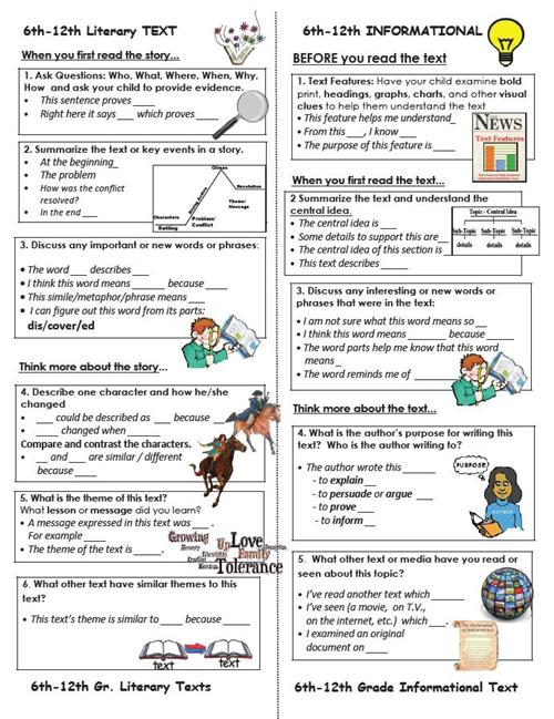 CCSS Reading Bookmarks Grades 6-12 English 