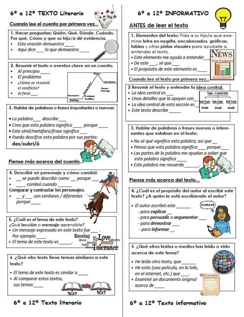 CCSS Reading Bookmarks Grades 6-12 Spanish 
