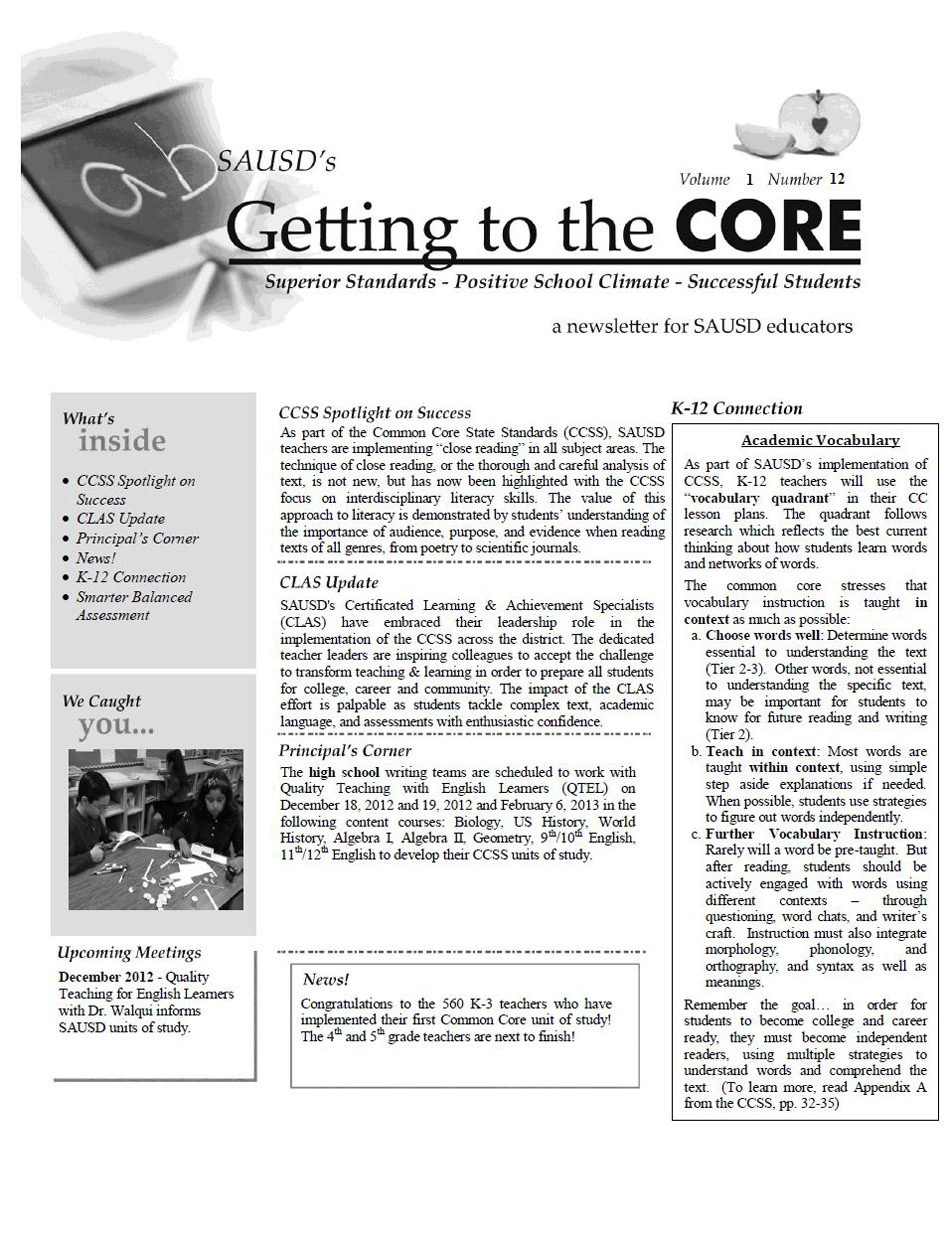 CORE Newsletter December 7, 2012 