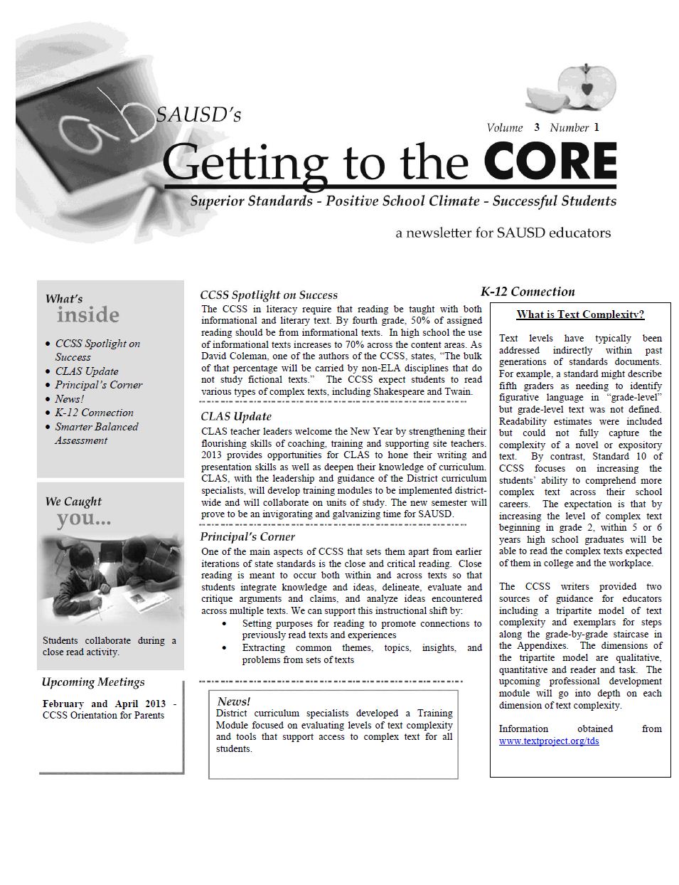 CORE Newsletter January 11, 2013 