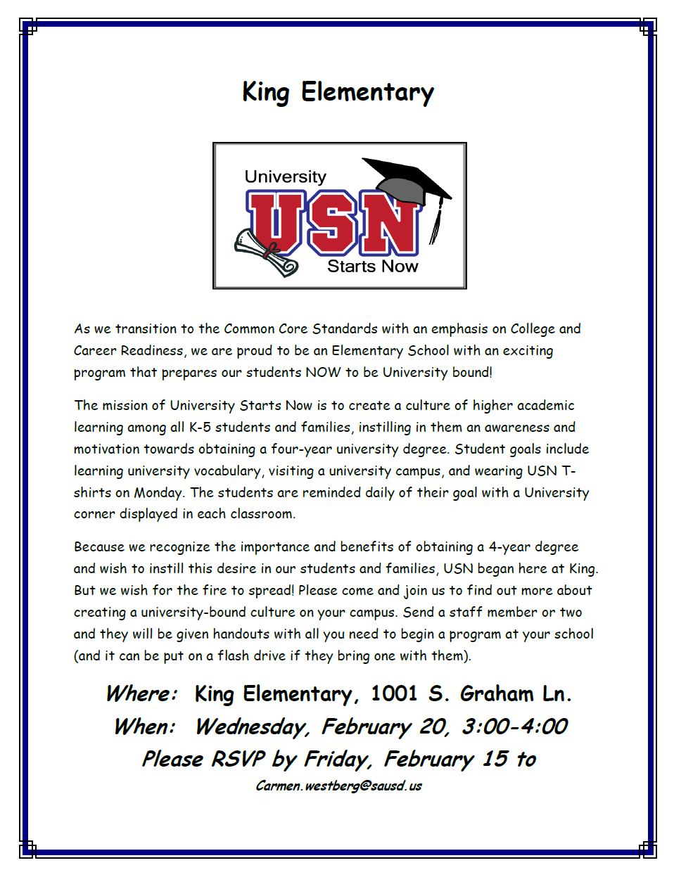 King Elementary, USN Training Flyer 