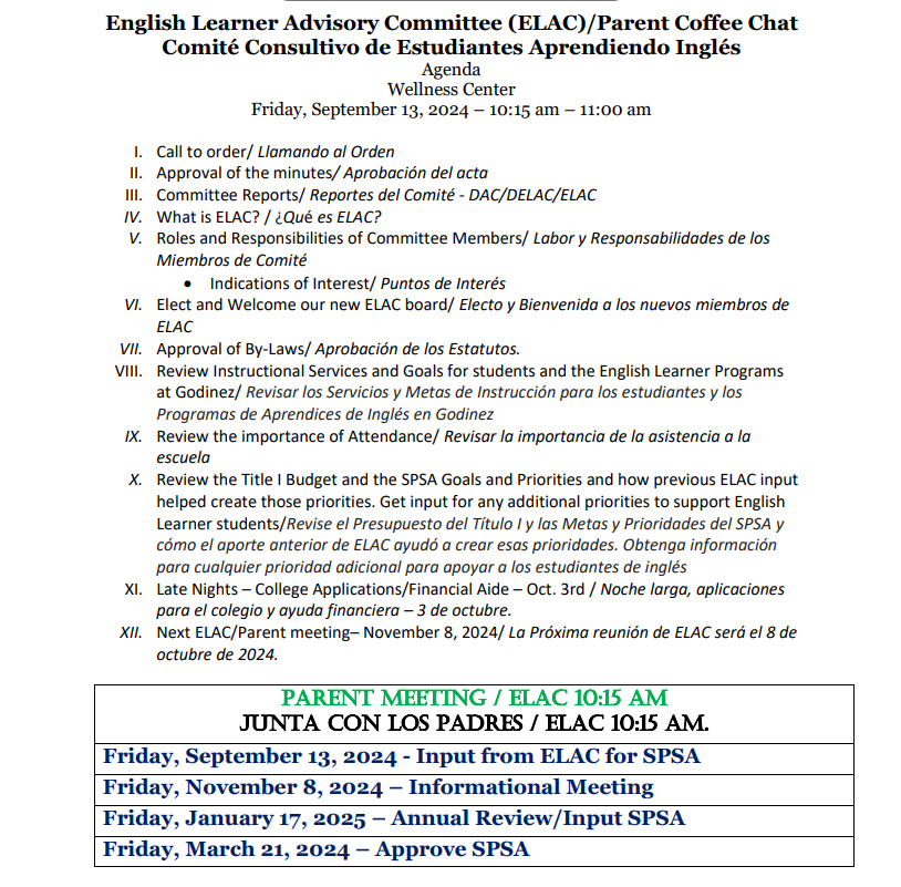 ELAC Meeting 1 Agenda