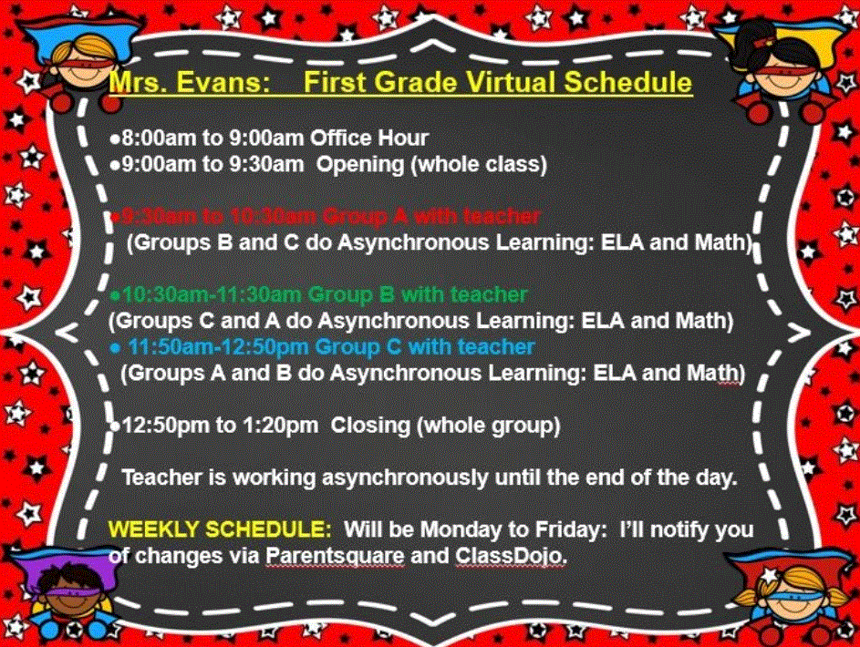 Distance learning schedule 