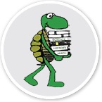 Logo - green turtle with books 