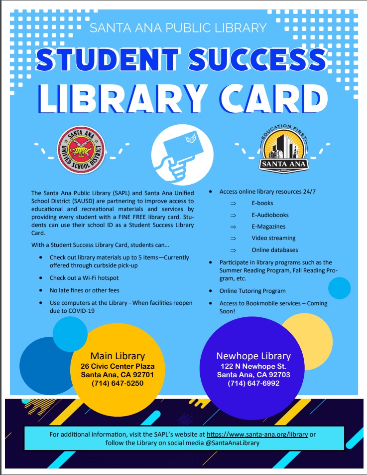 Santa Ana Public Library - Student Success Library Card 