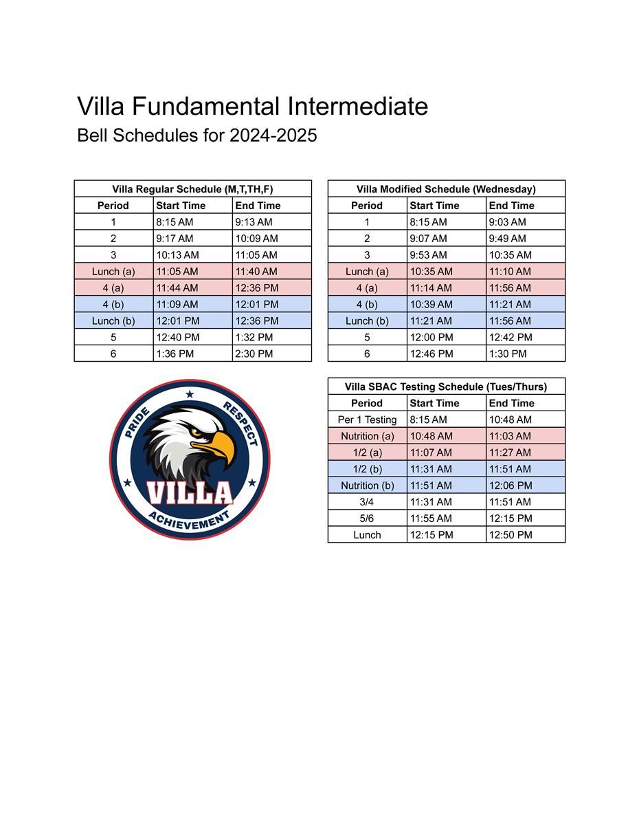 Villa Bell Schedule 2024-25