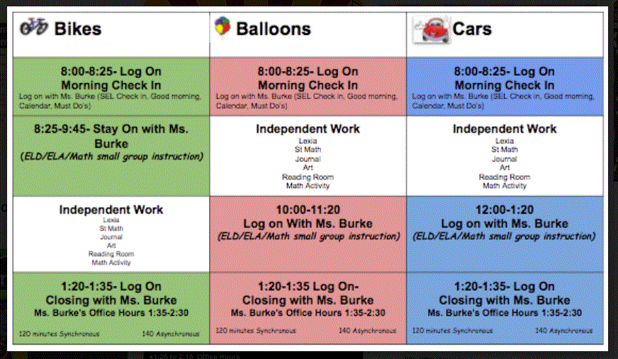 Distance Learning Schedule 