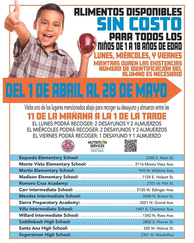 Meal service flyer Spanish 